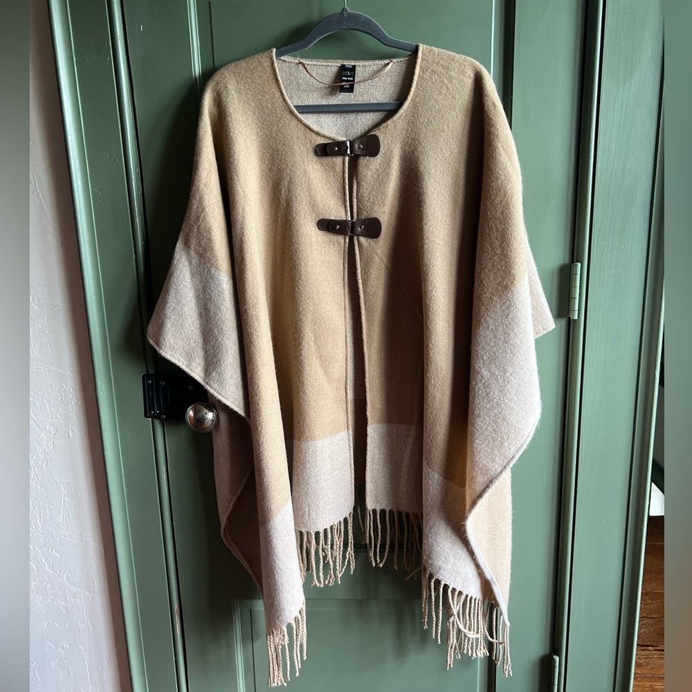 Mixit Wrap Poncho with Fringe and Faux Leather Closures One Size Fits Most